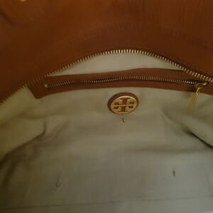 Tory Burch Tan Leather Tote with Gold Logo Accent